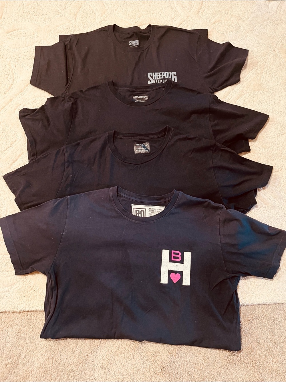 Men’s T-Shirt Bundle L/XL | Hollister, Sheepdog Response & BAO | 4 Black Tees